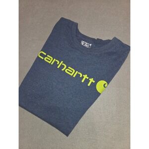 Carhartt Men's Loose Fit Graphic Logo T-Shirt Navy Blue Neon Yellow Size XXL